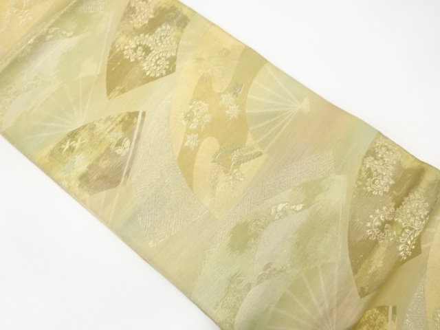 JAPANESE KIMONO / ANTIQUE FUKURO OBI / SILK / WOVEN FLORAL PLANTS